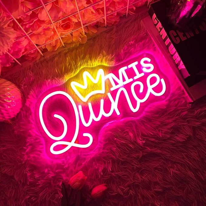 Mis Quince Neon Sign for Wall Decor, Dimmable LED Sign Neon Lights for Bedroom Quinceanera Christmas Birthday Party Room Decoration Gift for Girl Kid lover 15.7 * 9 Inch