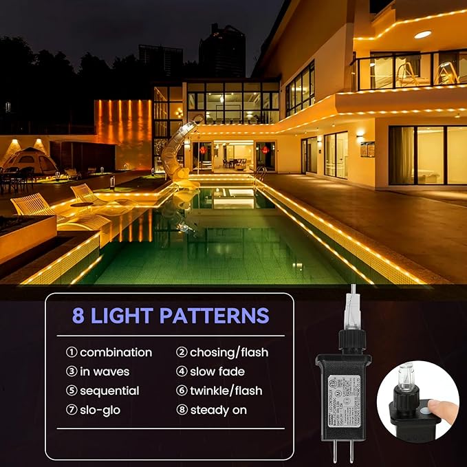 184FT 1000LED Rope Lights Outdoor, Outside LED Rope Lights Plug in String Lights Waterproof 8 Modes Clear Tube Lights for RV Camping Pool Patio Garden Christmas Tree Holiday Decoration(Warm White)