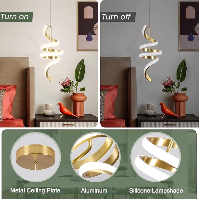 3000-6000K Dimmable Modern Pendant Light,Gold LED Pendant Light for Kitchen Island Fixtures Chandeliers for Dining Room Hanging Lights, 1 Pack