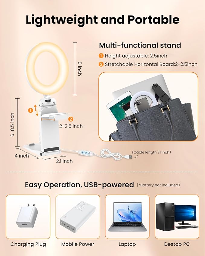 Ring Light for Laptop Desk Clip On,Small Computer Video Conference Lighting with Stand for Phone/Webcam/Monitor,5" Portable Mini LED Selfie Light Desktop for Zoom Meeting/Video Call/Recording(White)
