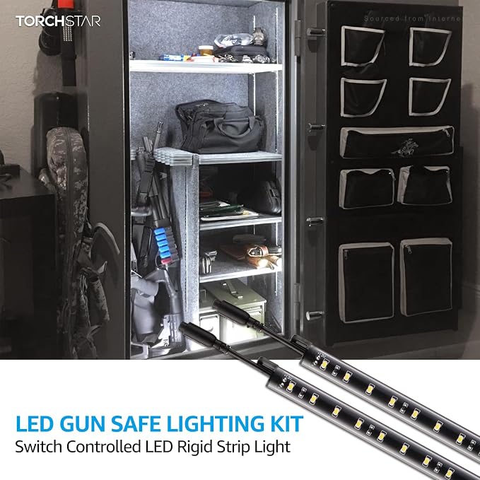 TORCHSTAR 4pcs 12 Inch LED Safe Lighting Kit, Rocker Switch, 5000K | UL Power Adapter, Input 100-240V, Linkable Gun Safe Light Bars, 600LM, for Under Cabinet Locker Closet Showcase, Daylight