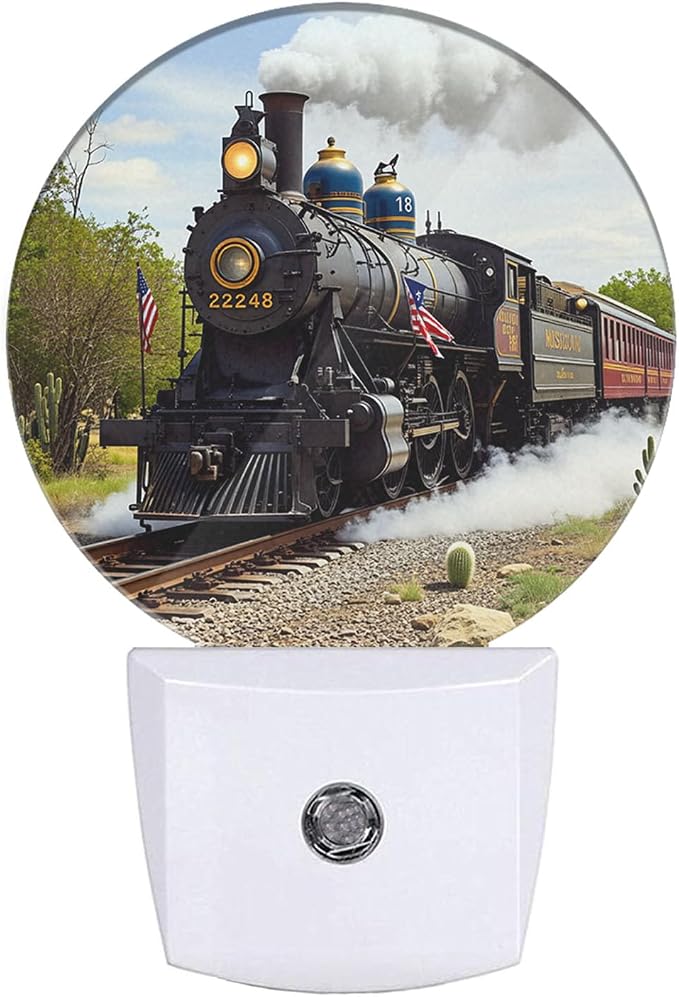 Train Night Lights Plug into Wall Antique Freight Steam Train Rural Scenery Night Light Dusk to Dawn Sensor LED Lighting for Home Bedroom Bathroom Living Room Farmhouse Decor