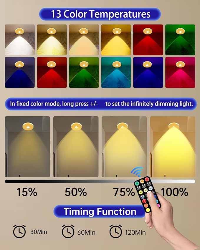 LED Puck Lights with Remote, 2000mAH Battery Operated, Rechargeable Shelf Light, Wireless,Color Changing Magnetic Light, Display Curio Cabinet,Bookcase,Under Cabinet Lighting (Gold, 3PACK)