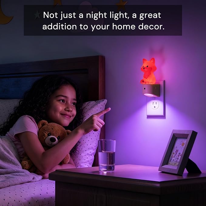 L LOHAS LED Night Light for Kids,Kids Night Light,Dusk to Dawn Sensor | 3D Cute Brown Fox Night Lights,RGB+Soft White 3000K,Birthday Gift Nightlight for Kids, Room Decor
