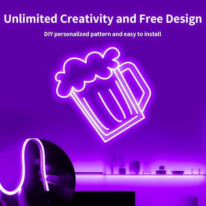 iNextStation Purple LED Light Strip 16.4FT LED Rope Light (with DC12V Plug) | IP65 Waterproof Flexible Silicone Neon LED Lights with Dimmer, 0.98Inch Cuttable LED Lights Strip for DIY, Home, Party Decor