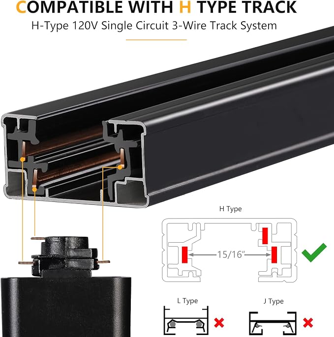 VANoopee 3-Color 20W H Track Lighting Heads Dimmable, Black 1 Pack | Bright LED Track Light Fixtures Ceiling Spotlight for Kitchen, 3000K 4000K 5000K Adjustable, Flicker Free CRI90+ 36° 2000lm
