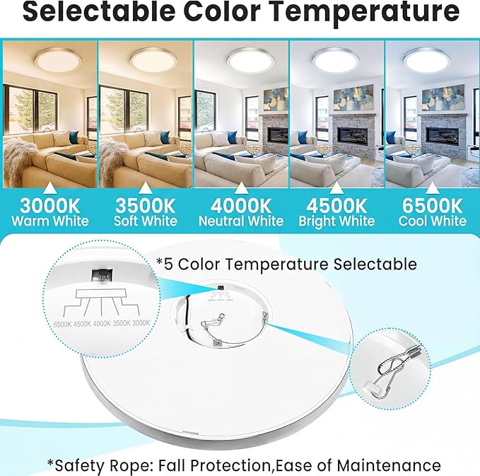 libtit 7 inch Flush Mount LED Ceiling Light Fixture, 3000K-6500K Adjustable, 15W 1500lm White Satin Round Ceiling Lamp for Bathroom Hallway Kitchen Bedroom, 2 Pack