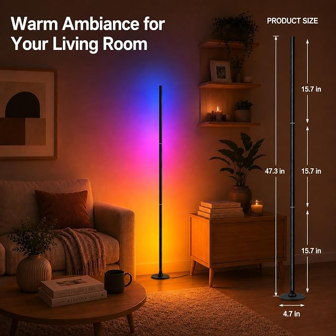 sylvwin Corner Floor Lamp,Smart Ambient Light for Gaming Room | Remote & App Control,16 Million Colors & 100+ Scene Modes, Music Sync ,RGB Color Changing Floor Lamp for Living Room