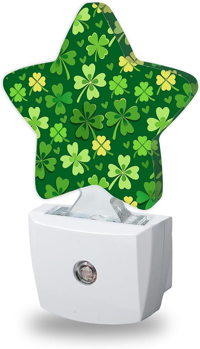 Energy Efficient Nightlights Plug in Wall, Green Shamrock Night Light for Kids Bedroom Decorative, Clover Leaf Dusk-to-Dawn Sensor Sleep Friendly Lamp for Nursery Bathroom Basement