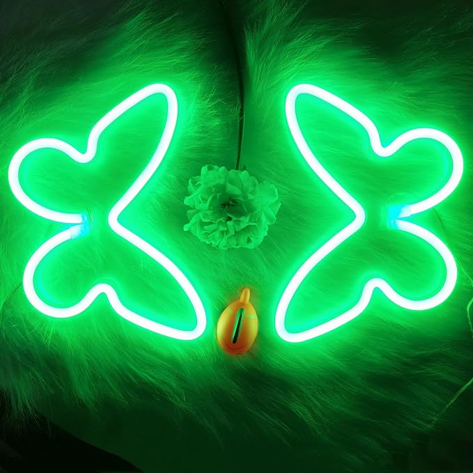 Butterfly Neon Signs, 2Pack Green Butterfly LED Signs, 8.89x0.79x6.06 Inches, PVC Material, USB or 3-AA Battery Powered, Wall Mount, Home/Party/Office Decor