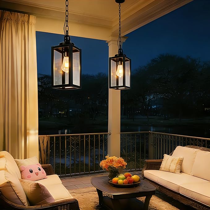 13" Outdoor Pendant Light for Porch - Farmhouse Exterior Hanging Lantern with Clear Glass,Weatherproof for Entryway, Doorway, Patio, Garden, and Outdoor Spaces