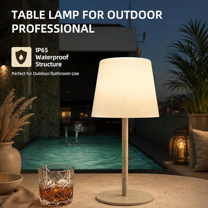 EZVALO IP65 Waterproof Shower Lamp –Spa-Like Bathroom Lamp, Rechargeable Cordless Mood Light, 3 Color Temps for Relaxing Bathroom & Bathtub Experience 1 Pack (Khaki)