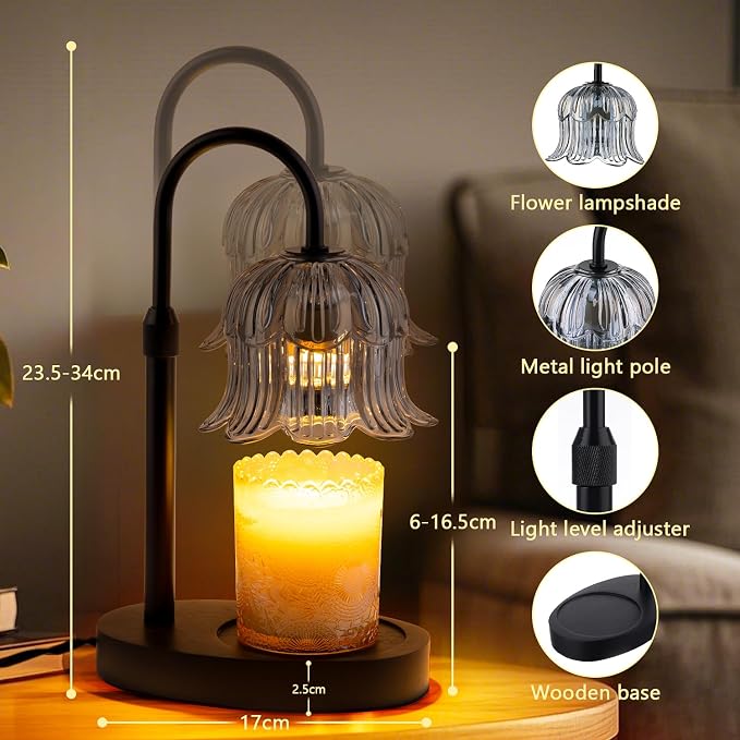 CRMILL Candle Warmer Lamp Electric Timer - Candles Height Control Warmers Scented Lamps No Flame Heat Warm Melt Wax Jar Modern Home Decor Table Lights for Home Living Bedroom Decorative