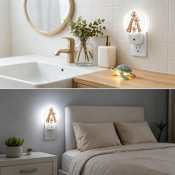 LED Night Light Giraffe Family Cute Night Lights Plug into Wall Auto on/off | Funny Plug-in Night Light with Dusk to Dawn Sensor, Energy Saving Nightlight for Hallway Kitchen Living Room