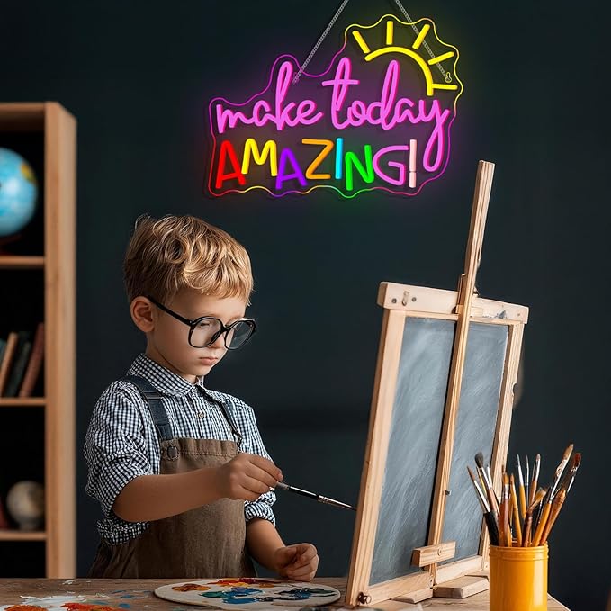 Make Today Amazing Neon Sign Classroom Wall Decor Reading Neon Signs with Sunrise LED Lights for Bedroom Reading Corner Lights Up Sign for Library Study Office LED Gift for Teens Teachers
