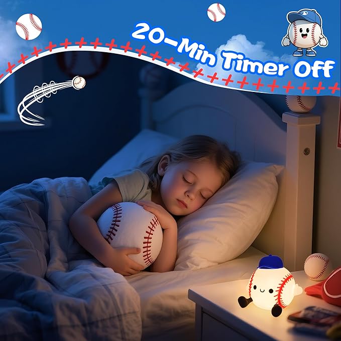 Baseball Night Light, Silicone Touch Control Lamp USB Rechargeable with Timer & Brightness Adjustment, Ideal for Breastfeeding Creates Glow for All Ages Baseball Lovers