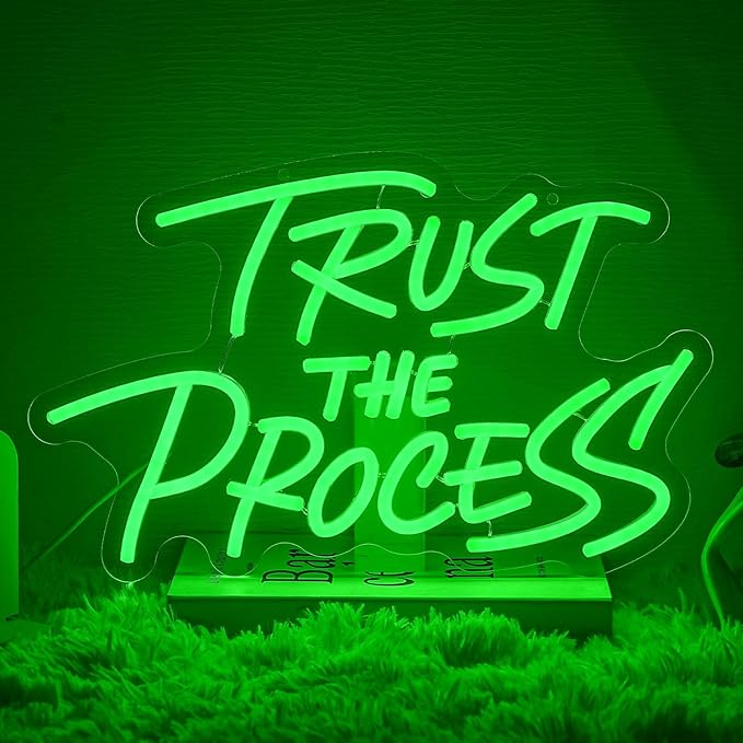 Trust The Process Neon Sign for Wall Decor Green Neon Light Gym LED Sign Dimmable Motivation LED Light Letter Lighting for Bedroom Bar Classroom Gym Office Art Inspirational Alphabet