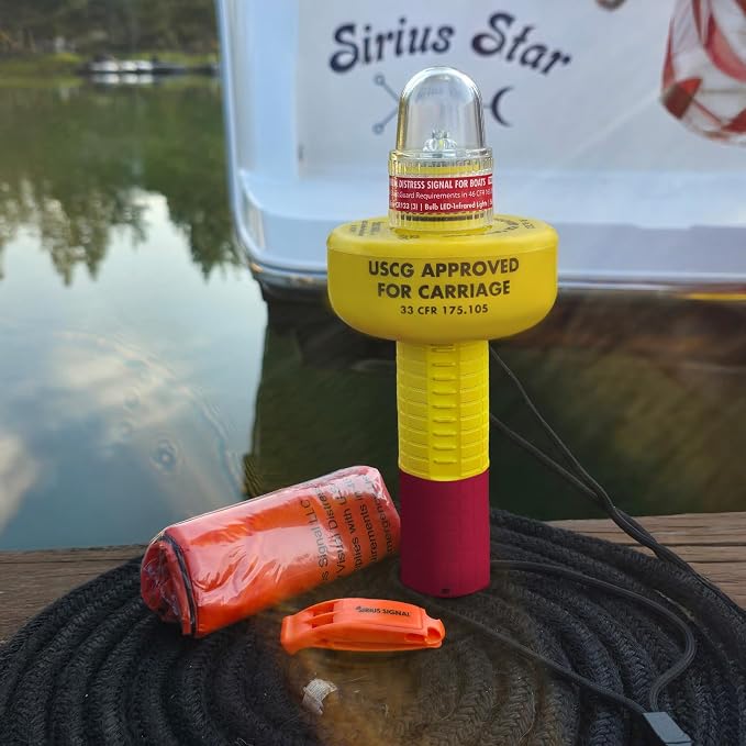Sirius Signal A-1001 SOS LED Mini Beacon Distress Signal - USCG Approved | Electronic Boat Flare Replacement, Bright White Light + Infrared, Includes Mount, Daytime Flag & Whistle, Storage Handle