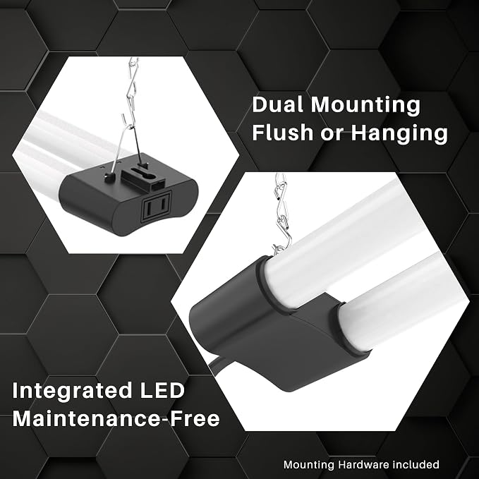 Quarterback 8-Pack 4FT 40W LED Shop Light with Inline Switch Dual Tube Lightweight Daylight White 5000K Surface or Suspension Mount for Garage Workshop Basement