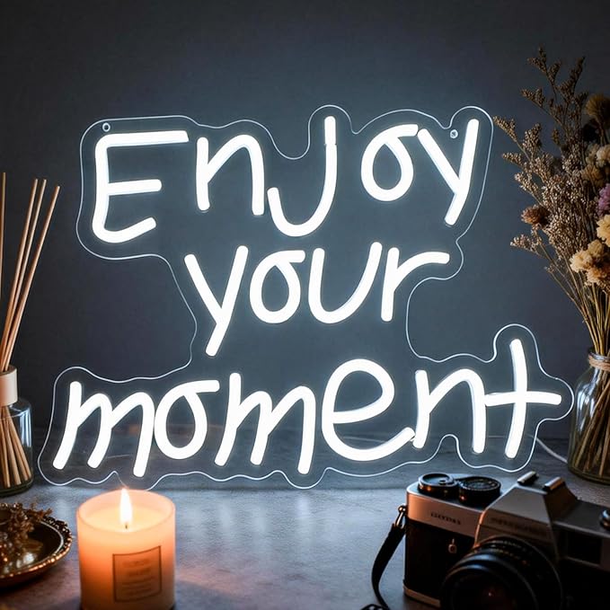 Whfobfe Enjoy Your Moment Neon Sign Led Neon Lights Signs for Wall Decor USB Powered Led for Room Decoration Home Game Room Bar Party Decor
