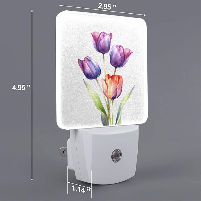 White and Black Cats Kitten Night Light 2-Pack, LED Plug-in Auto Sensor Floral Nightlights Set of 2 for Bedroom Bathroom Stairs