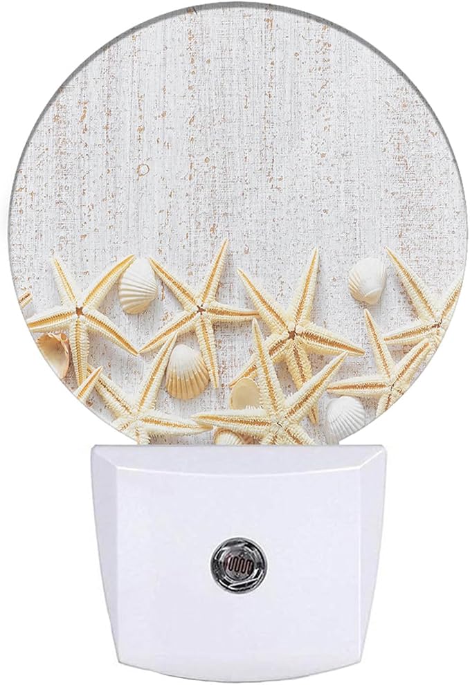 EKOBLA Beach Shell Night Light, Coastal Rustic White Wood Night Lights Plug Into Wall for Farmhouse Decor, 0.5W Sleep Friendly