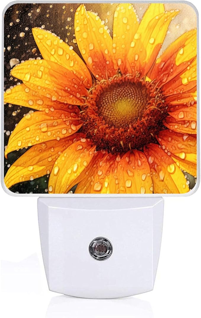 Sunflower Raindrops Night Light, Plug-into Nightlight White LED Lamp, Energy Efficient Decor Desk Lamp for Bedroom Hallway Stairs Bathroom