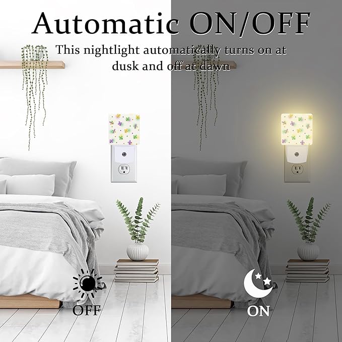 Mardi Gras Carnival Night Light Plug into Wall,Fleur de Lis and Beads Dusk to Dawn Night Light Plug in,0.5w Energy Saving Sleep Friendly NightLight for Kids Boys Girls Home Decor