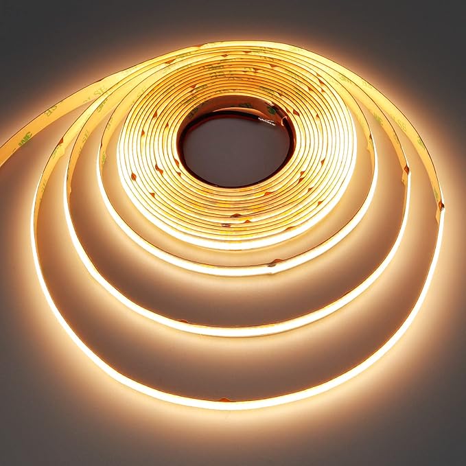 24V COB LED Strip Light Warm White 3000K 5M/16.4ft 2400LEDs 4500Lm Uniform Glow CRI 93+ Flexible IP20 Not Waterproof LED Tape Lights for DIY Cabinet Bedroom Kitchen Home Decor(No Power Supply)