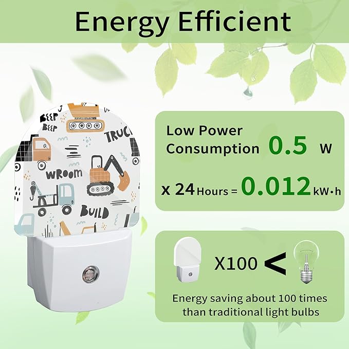 Cartoon Construction Truck Night Light, Night Light Plug into Wall with Dusk to Dawn Sensor, LED Lamp Energy Saving Lights for Men Women Boys Girls,Lamp for Bedroom Bathroom Hallway
