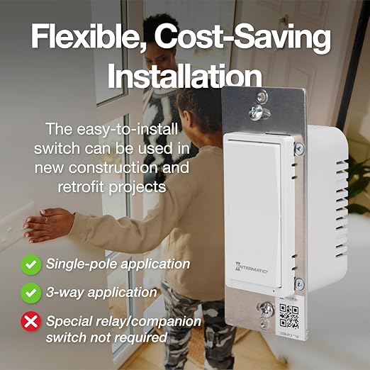 Intermatic Smart Wi-Fi Switch – Matter Certified, Compatible with Alexa, Google Home & Siri, Single-Pole & 3-Way Compatible - Automate Lights & Motor Loads, 2.4 GHz Wi-Fi Only, No Hub Required