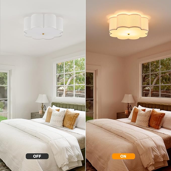 17.72" Gold Drum Ceiling Light, 3-Light Semi-Flush Mount | Linen Drum Shade, Gold Metal Frame, Modern Design for Laundry Rooms, Kitchens, Basements, and Bedrooms; E26 Base