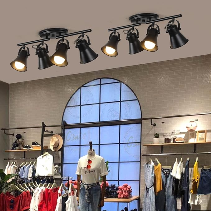 SEEBLEN 4-Light Track Lighting Kit, Directional Ceiling Light, Industrial Black Kitchen Track Lighting Fixtures Ceiling for Kitchen, Living Room, Dining Room, Hallway.