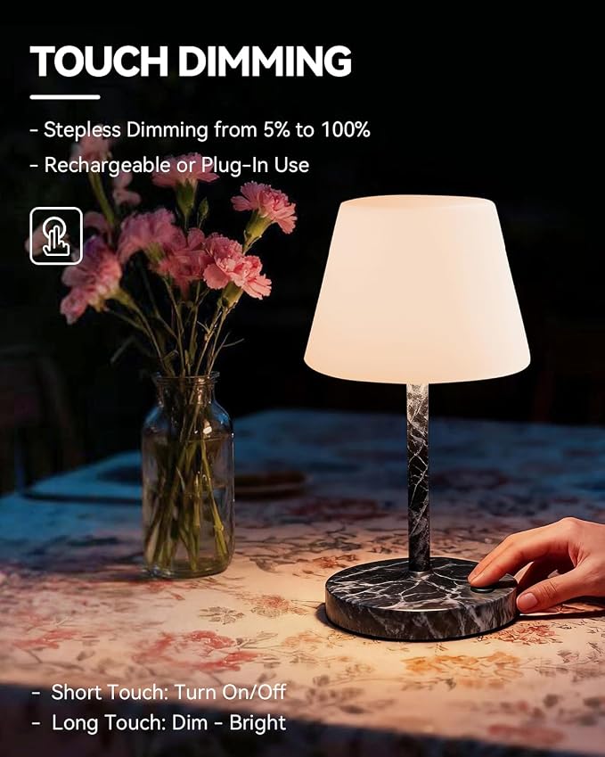 SAIWEYA Outdoor Waterproof Shower Lamp, 5200mAh Rechargeable Bathroom Lamp | IP65 Cordless Shower Light, Touch Dimming, Long-Lasting Battery, Versatile for Patio, Camping, Bathroom, Restaurant & Kitchen