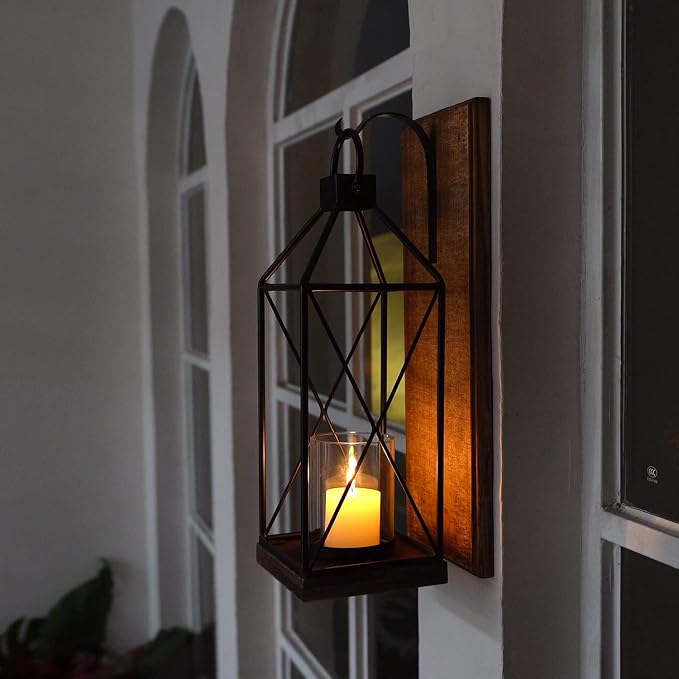 Homemory Wall Candle Sconces Set of 1, Rustic Wood Holders with Glass Decor | Dark Brown Wood and Glass Design Adds Rustic Farmhouse Style for Living Rooms, Bedrooms, Fireplaces and Wall Decor