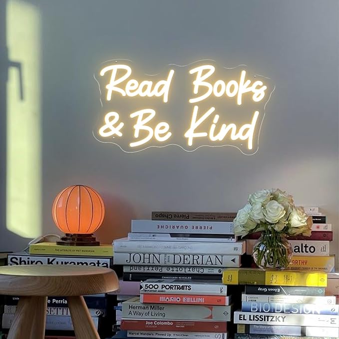 Read Books And Be Kind Neon Sign for Wall Decor, Dimmable Neon Light Signs for Bedroom LED Signs for Classroom Bookstore Library Study Reading Study Room Decoration