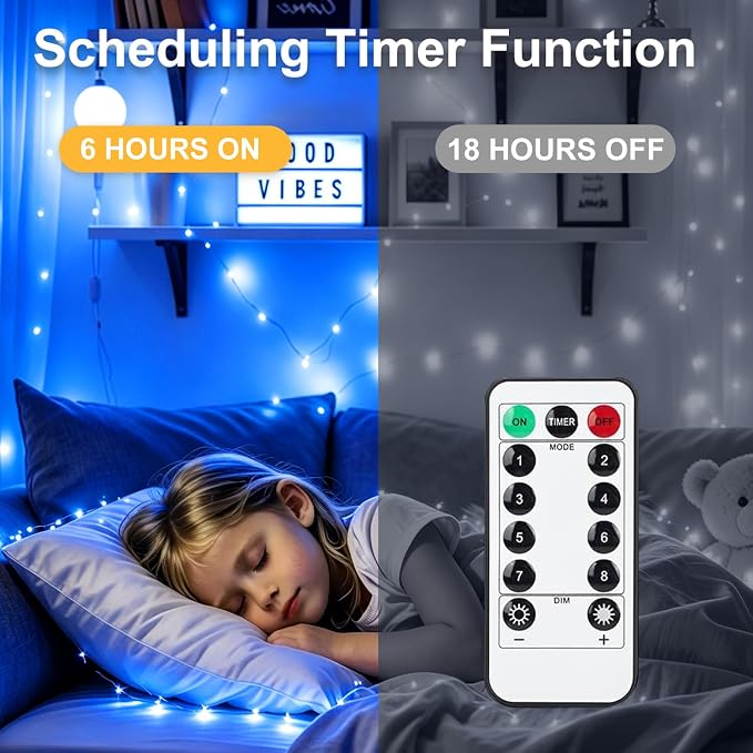 6 Pack Fairy Lights Battery Operated with Remote Timer 8 Lighting Modes,7ft 20 LED Waterproof Mini String Lights for Halloween Christmas Table Centerpieces Bedroom Decorations,Blue