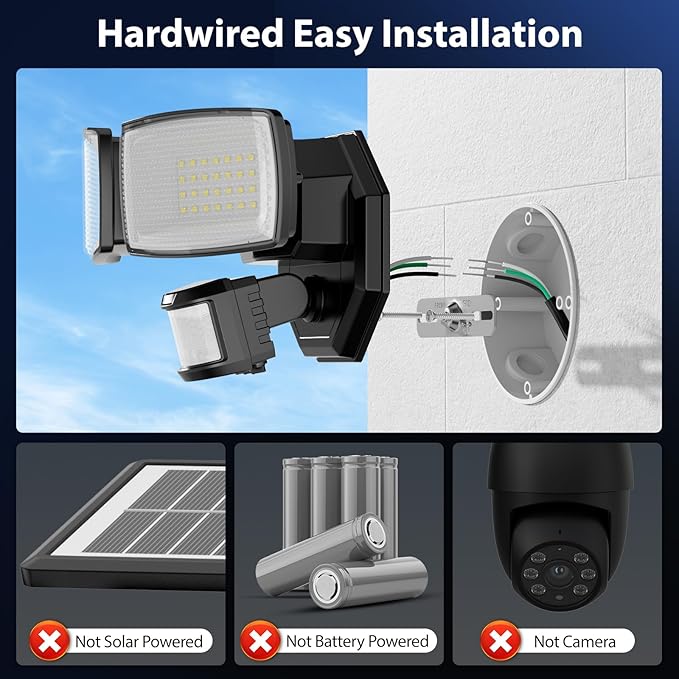 Onforu 32W 2 Head Motion Sensor Outdoor Lights, 3200LM 6500K LED Security Light Hardwired, Dusk to Dawn, Motion Detector Light for Outside, IP65 Waterproof Flood Lights for Garage, Yard(Black)
