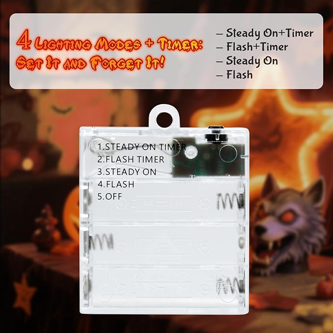 Orange Fairy Lights Battry Operated with Timer Waterproof, Halloween String Lights for Outside 16.4ft 50LED Indoor Outdoor Halloween Decorations Garland Party Patio Garden Yard Pathway 2 Packs