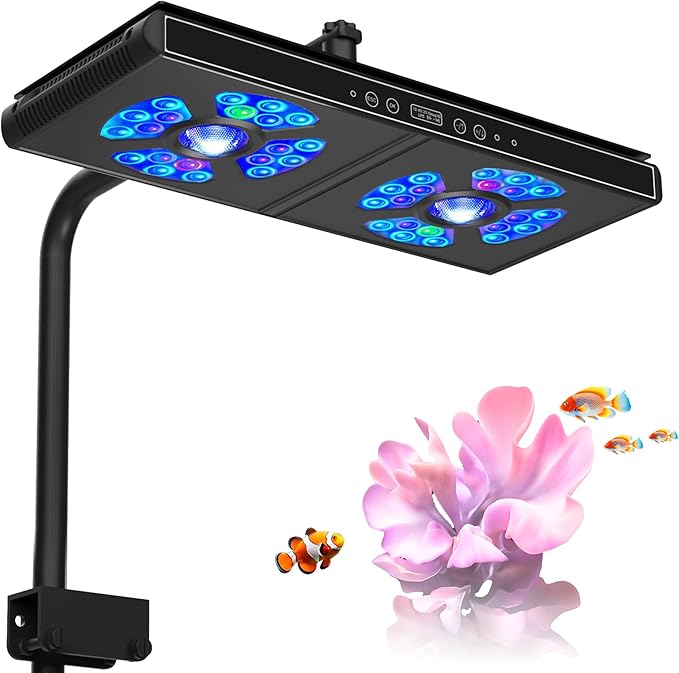 Aquarium Lights-200 watt 6 Channels Sunrise Sunset Moonlight Highly Customizable Reef Light for lps SPS Saltwater Freshwater Tanks