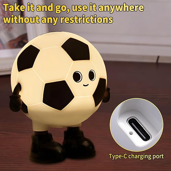 Cute Soccer Silicone Night Light for Kids,Rechargeable 7-Color Changing Lamp with 3-Level Dimming & 30-Min Timer, Safe Squishy Room Decor Christmas/Birthday Gift for Boys Girls