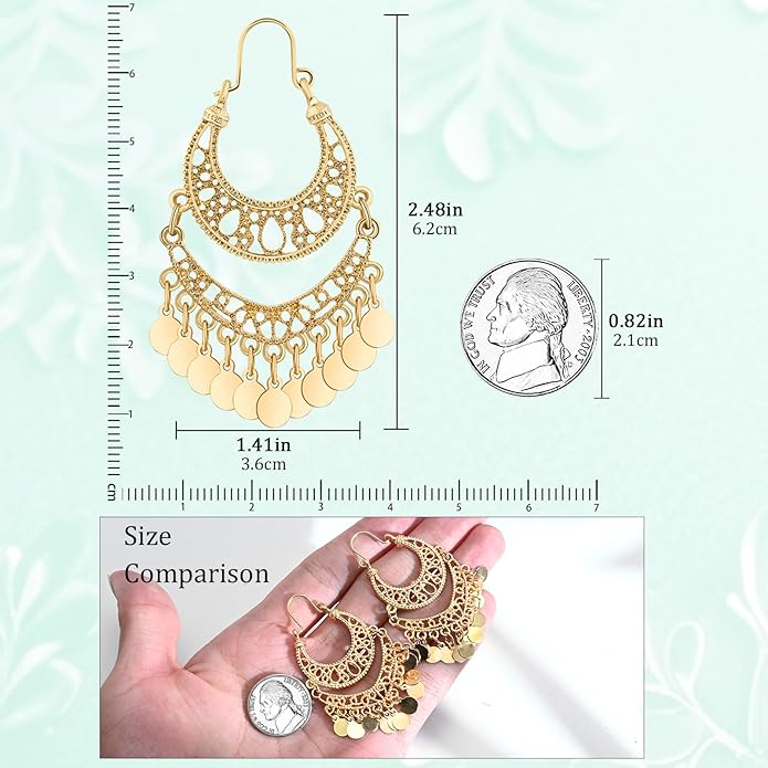 18K Gold Plated Filigree Dangling Large Gold Plated Chandelier Earrings for Women Indian Jewelry for Women Gifts