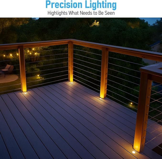 LEONLITE 12-Pack 3000K Recessed Low Voltage Deck Light, Flat Round Aperture | 1 Inch, 12-24V AC/DC, CRI90, Landscape LED Step Stair Light, IP67 Waterproof, Stainless Steel Housing, Warm White, Silver