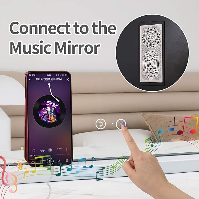 Hansong Vanity Mirror with Lights and Bluetooth Speaker 32"x 22.8" Hollywood Makeup Mirror with 18 LED Bulbs, Large Lighted Mirror with 3 Color Modes, USB Charging, 10x Magnification, Tempered Glass