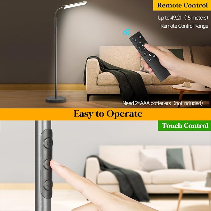 LED Floor Lamp, 18W Super Bright Floor Lamp for Living Room, Adjustable Stepless Colors & Brightness Standing Lamp, Eye Caring Reading Light with Remote& Touch Control for Bedroom Office