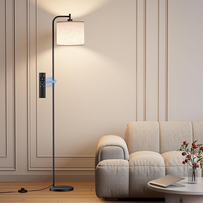 Floor Lamp for Living Room, Tall Standing Lamp with Linen Shade | Dimmable with Remote Control, 3 Color Temperatures, 9W LED Bulb Included, Ideal for Bedroom, Office and Reading Corner