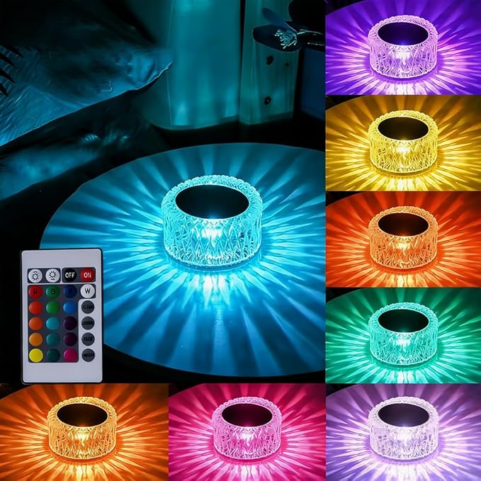 Portable Crystal LED Table Lamp, 3-Levels Brightness Desk Lamp,3 Color Touch Control Rechargeable Lamp for Bedroom Living Room Decor (16 Color)