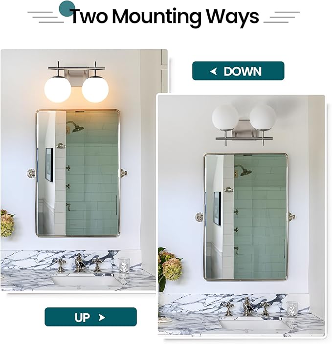 Brushed Nickel Vanity Light for Bathroom, 2-Lights Modern Vanity Lighting with Milky White Frosted Glass Shade, Bathroom Light Fixture Mid Century Wall Sconce (Exclude E26 Bulb)