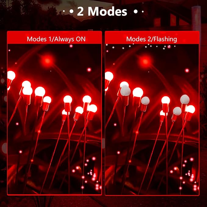 6 Pack Solar Firefly Lights Outdoor Swaying Garden Decorations 48LED Red | 2 Lighting Mode, Auto On/Off, Sway with Wind, Waterproof Solar lights Outdoor for Flower Bed Patio Pathway Courtyard Decor