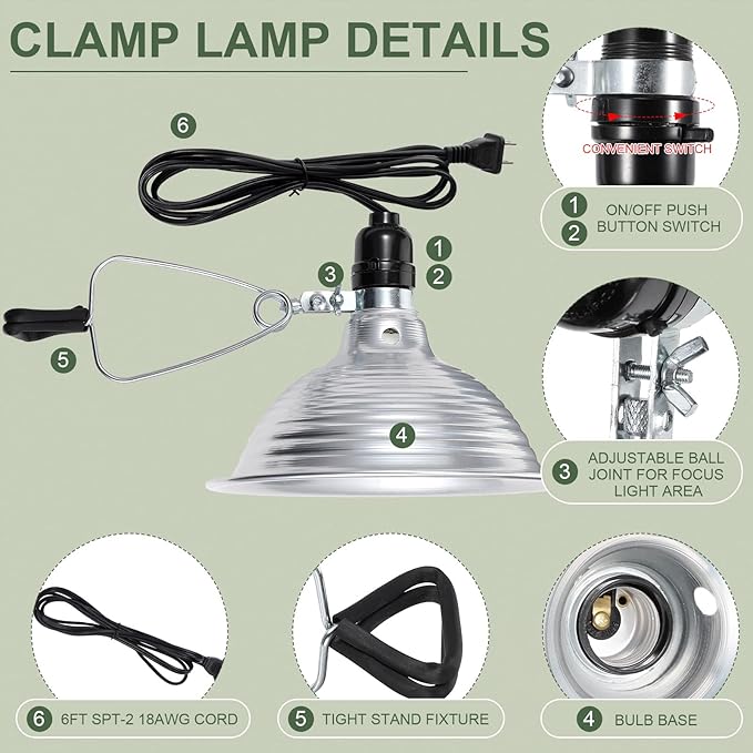 Macarrie 12 Pack Clamp Lamp Light with Aluminum Reflector, 6ft SPT-2 18awg Cord and Adjustable Stand Fixture E26 Socket, up to 150 Watt, No Bulb(8.5 Inch)